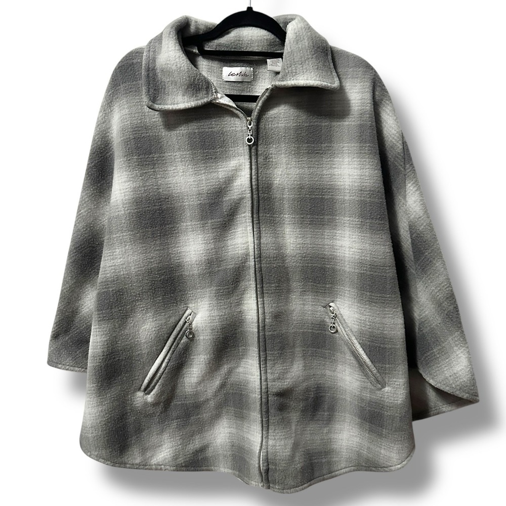 Le Moda Women's Plaid Fleece Cape Jacket Poncho Gray O/S Cozy Cottagecore